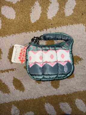Free People Teal and Pink Quilted Wristlet Keychain